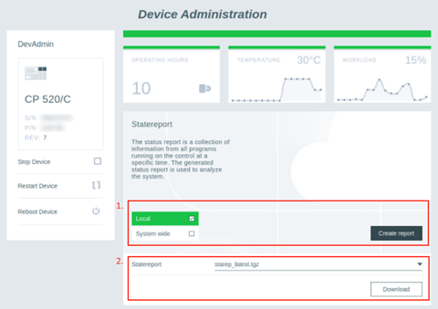 DevAdmin to download state report for diagnosis