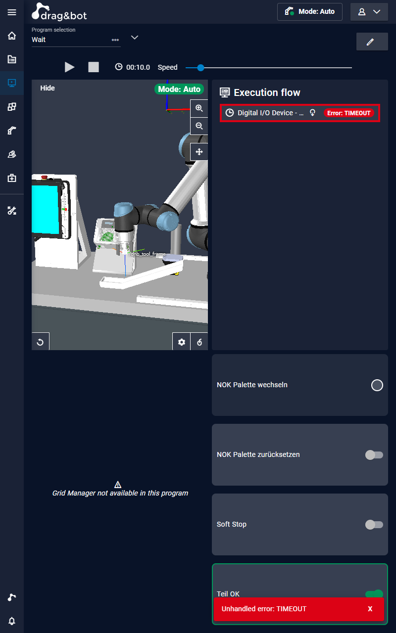 Example of a timeout error in the drag&bot OS