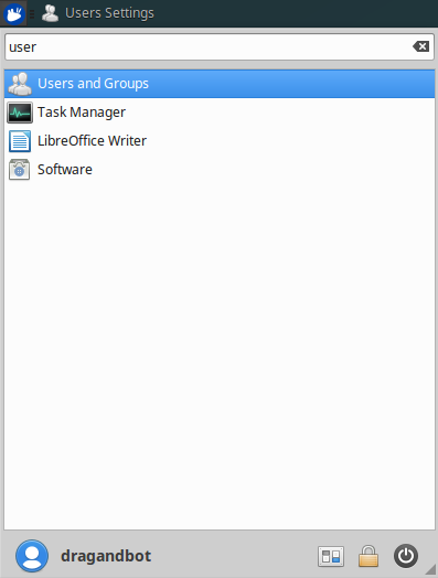Users settings in menu