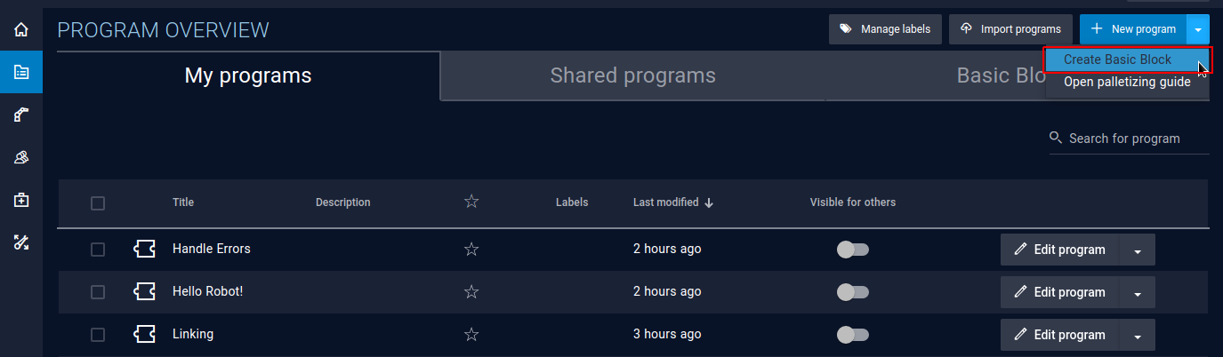 New Program Button