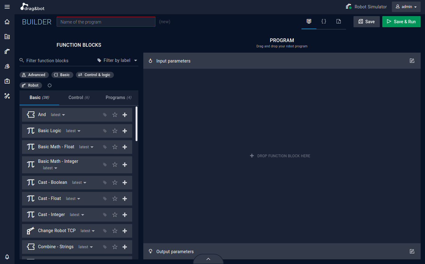 programs and function blocks in the builder