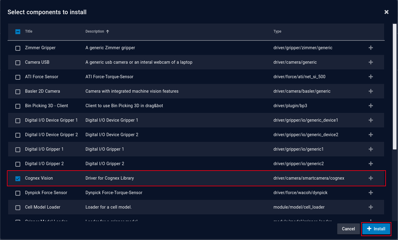 Component-Manager add the Cognex vision