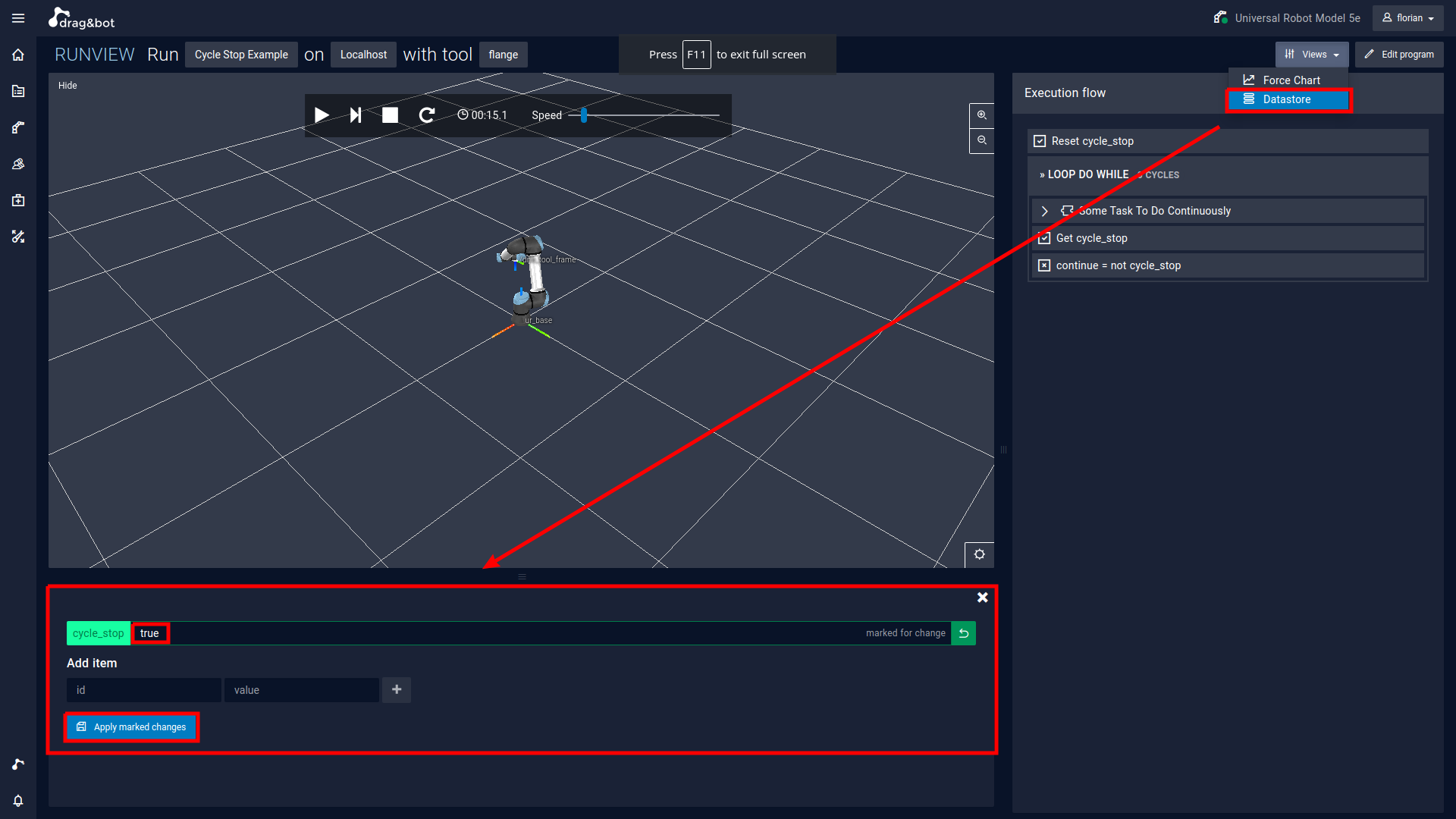 Example Application Cycle Stop Runview