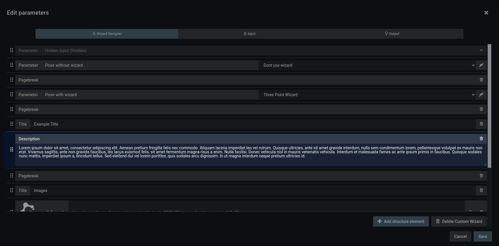 Description element in the Wizard Designer