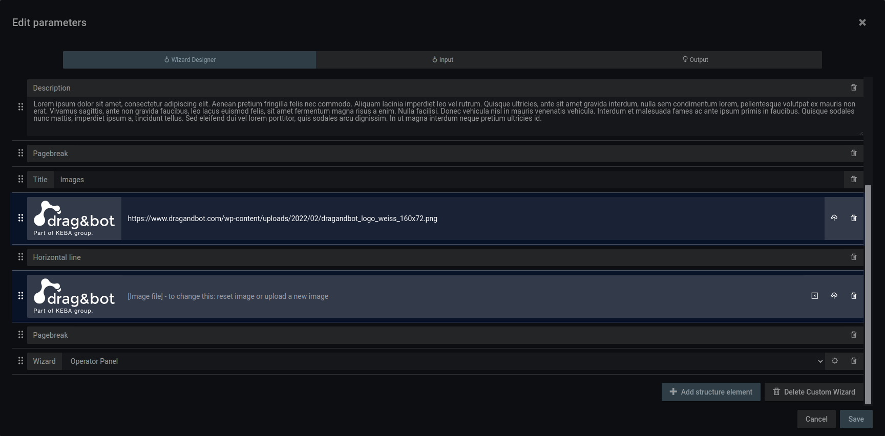 Image elements in the Wizard Designer