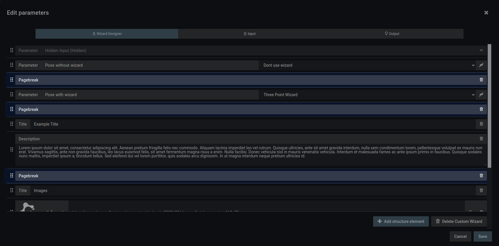 Pagebreak elements in the Wizard Designer