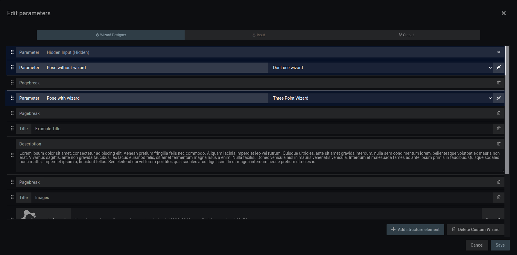 Parameter Elements in the Wizard Designer