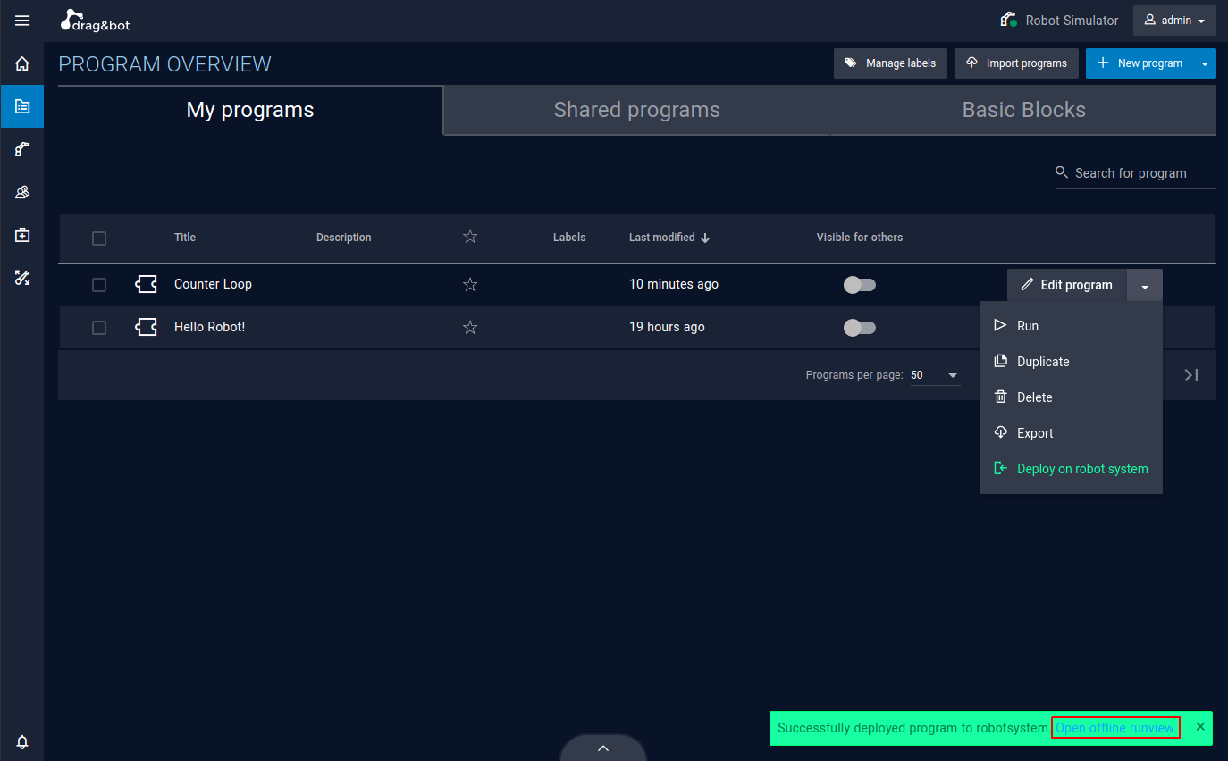 start simple Runview toast