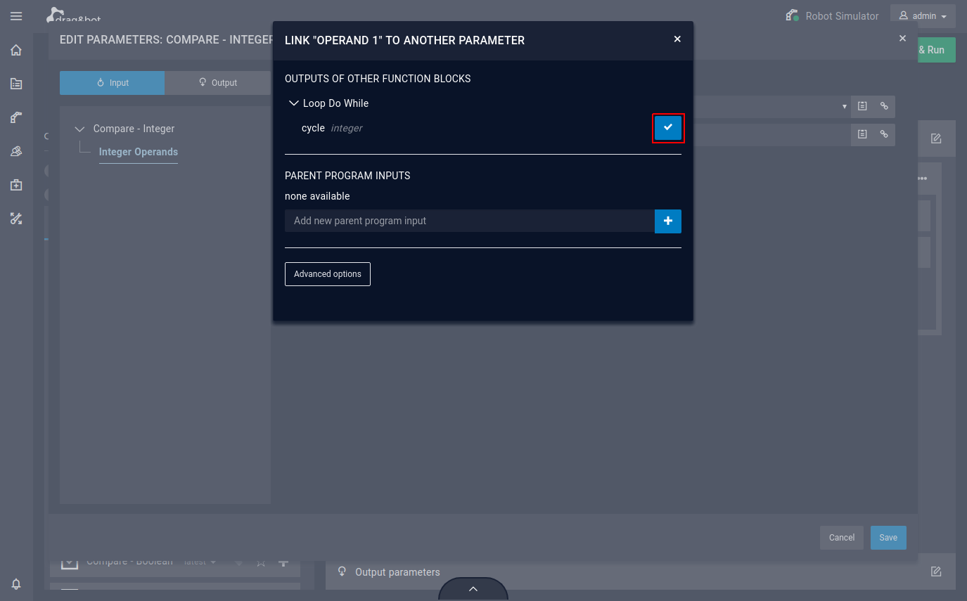 Select the counter as a reference